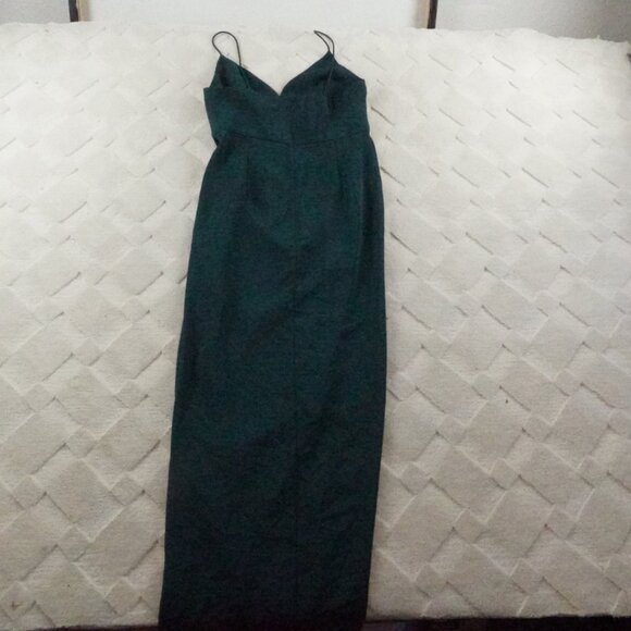 Shona Joy Emerald Green Draped Satin Midi Dress Womens 4 With a Tulip Hem - Picture 9 of 10